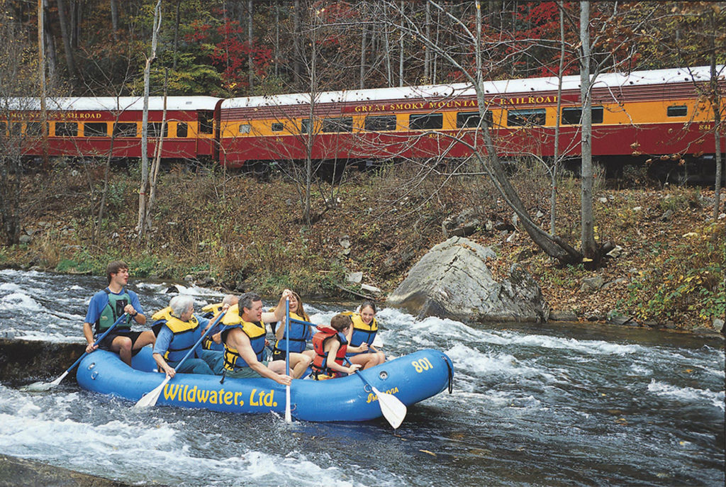 Nantahala River Rafting with Train in background